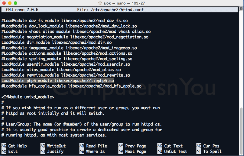 enabling php in macos yosemite